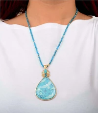 Barse Bronze and Genuine Stone Ethereal Crane Short Statement Pendant Necklace