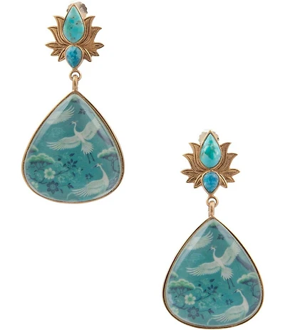 Barse Bronze and Genuine Stone Ethereal Crane Statement Earrings
