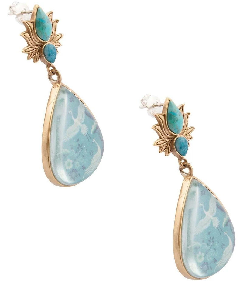 Barse Bronze and Genuine Stone Ethereal Crane Statement Earrings
