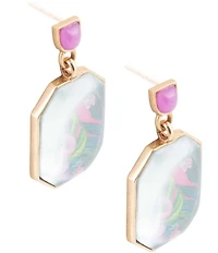 Barse Flamingo Pink Agate Golden Post Drop Earrings