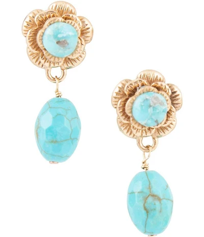 Barse Blooming Blue Turquoise Golden Drop Earrings