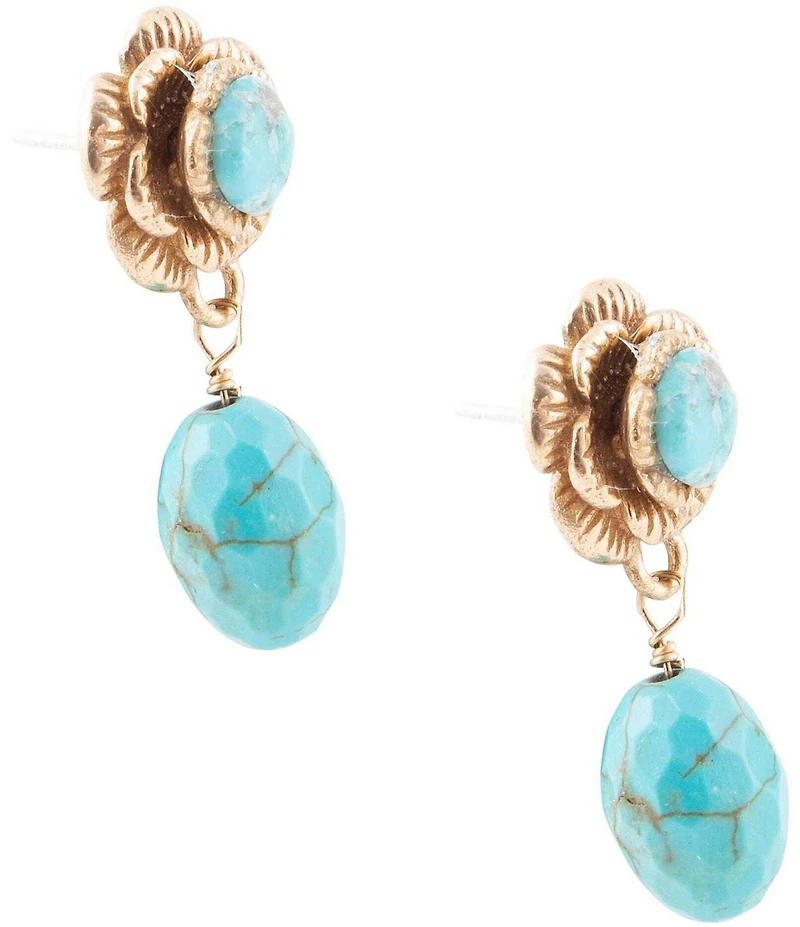 Barse Blooming Blue Turquoise Golden Drop Earrings