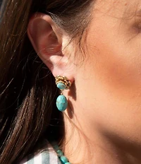 Barse Blooming Blue Turquoise Golden Drop Earrings