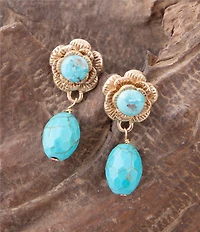 Barse Blooming Blue Turquoise Golden Drop Earrings