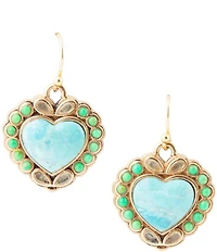 Barse Legacy Heart Lime Green and Blue Turquoise Golden Drop Earrings
