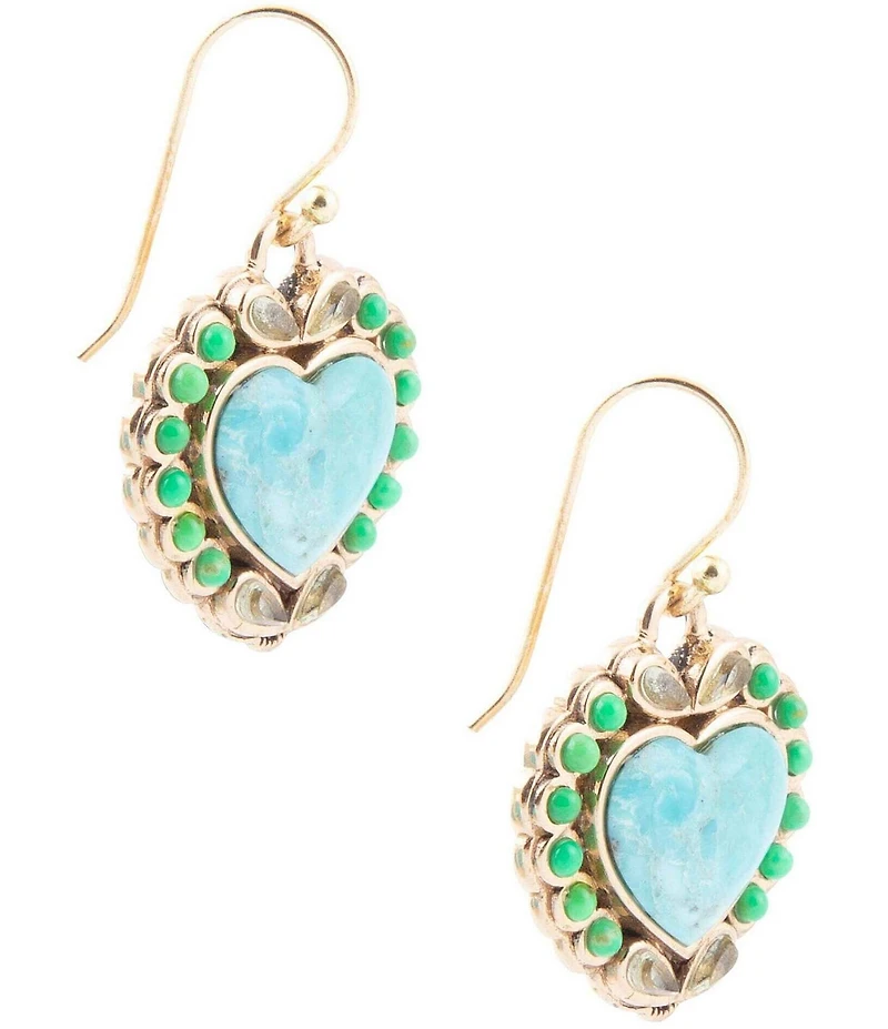 Barse Legacy Heart Lime Green and Blue Turquoise Golden Drop Earrings