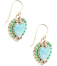 Barse Legacy Heart Lime Green and Blue Turquoise Golden Drop Earrings