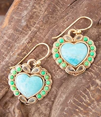 Barse Legacy Heart Lime Green and Blue Turquoise Golden Drop Earrings
