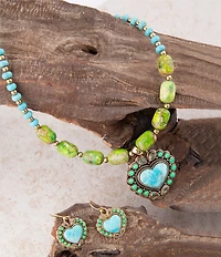 Barse Legacy Heart Lime Green and Blue Turquoise Golden Drop Earrings
