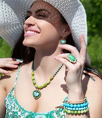 Barse Legacy Heart Lime Green and Blue Turquoise Golden Drop Earrings