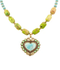 Barse Legacy Heart Lime Green and Blue Turquoise Golden Pendant Necklace