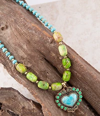 Barse Legacy Heart Lime Green and Blue Turquoise Golden Pendant Necklace