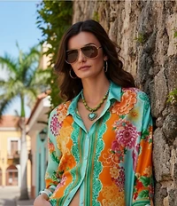 Barse Legacy Heart Lime Green and Blue Turquoise Golden Statement Pendant Necklace