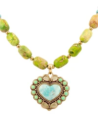 Barse Legacy Heart Lime Green and Blue Turquoise Golden Statement Pendant Necklace