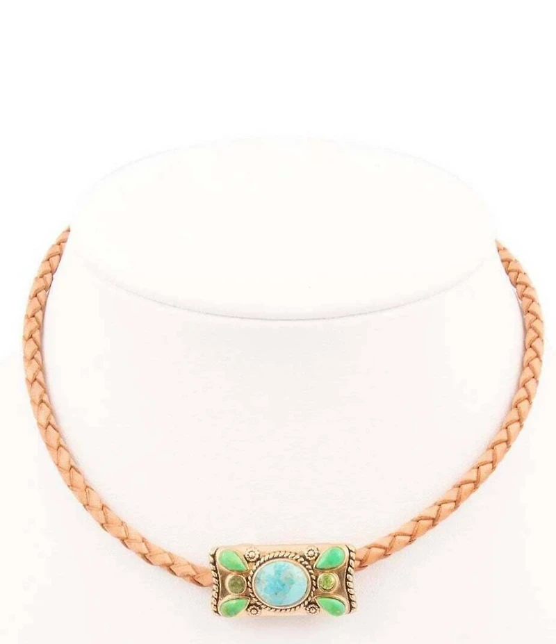 Barse Legacy Lime Green and Blue Turquoise Braided Leather Necklace