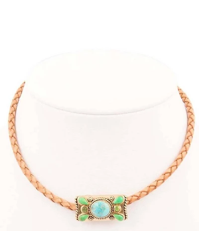 Barse Legacy Lime Green and Blue Turquoise Braided Leather Necklace