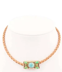 Barse Legacy Lime Green and Blue Turquoise Braided Leather Necklace