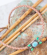 Barse Legacy Lime Green and Blue Turquoise Braided Leather Necklace