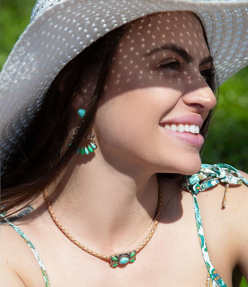 Barse Legacy Lime Green and Blue Turquoise Braided Leather Necklace