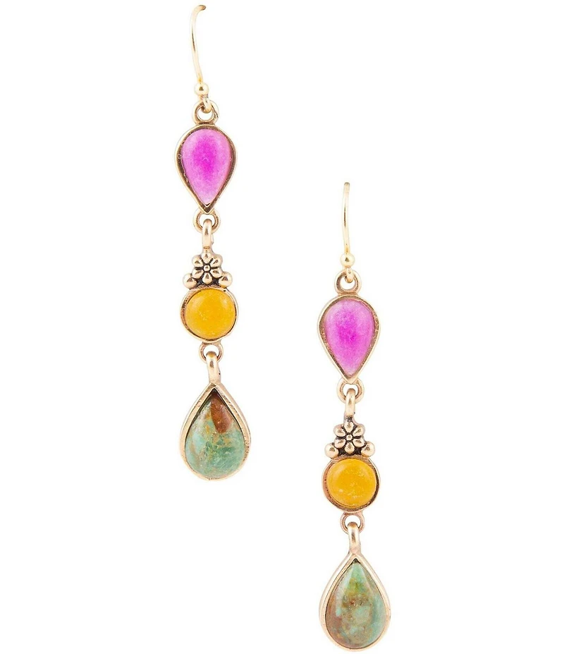 Barse Barcelona Multistone Linear Golden Drop Earrings