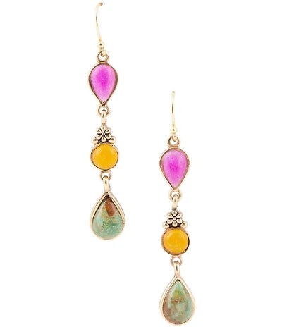 Barse Barcelona Multistone Linear Golden Drop Earrings