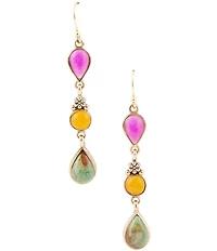 Barse Barcelona Multistone Linear Golden Drop Earrings