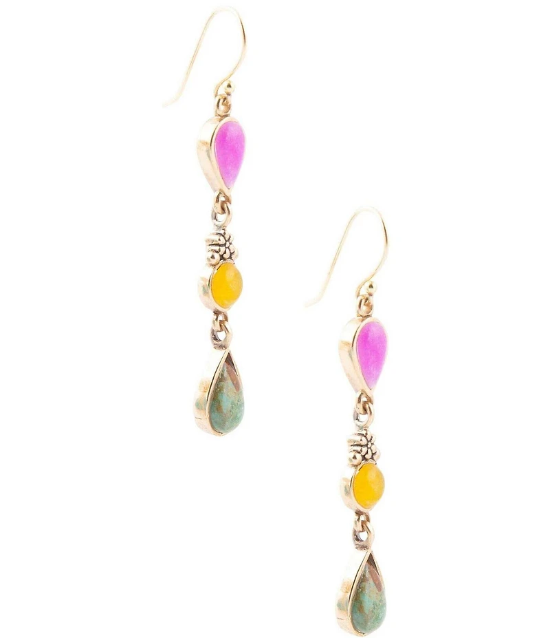 Barse Barcelona Multistone Linear Golden Drop Earrings