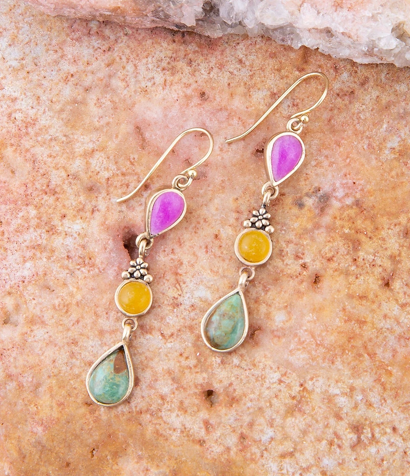 Barse Barcelona Multistone Linear Golden Drop Earrings