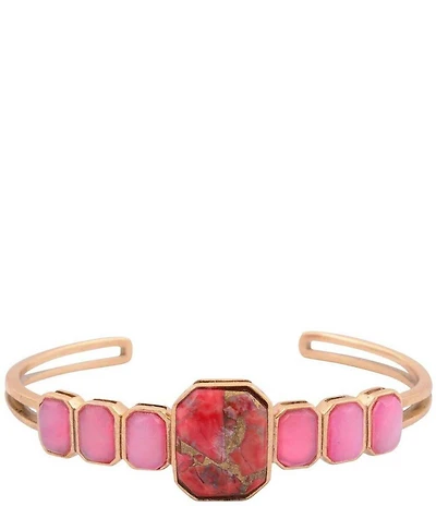 Barse Bronze and Genuine Stone Magenta Flame Cuff Bracelet