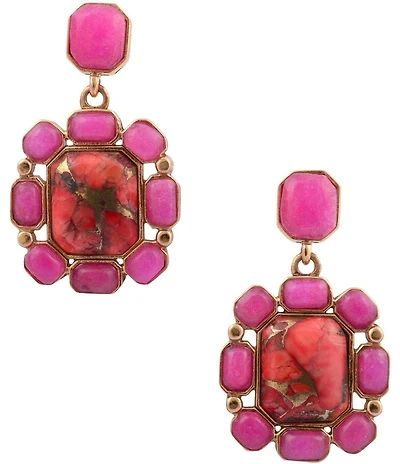 Barse Bronze and Genuine Stone Magenta Flame Drop Earrings