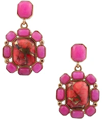 Barse Bronze and Genuine Stone Magenta Flame Drop Earrings