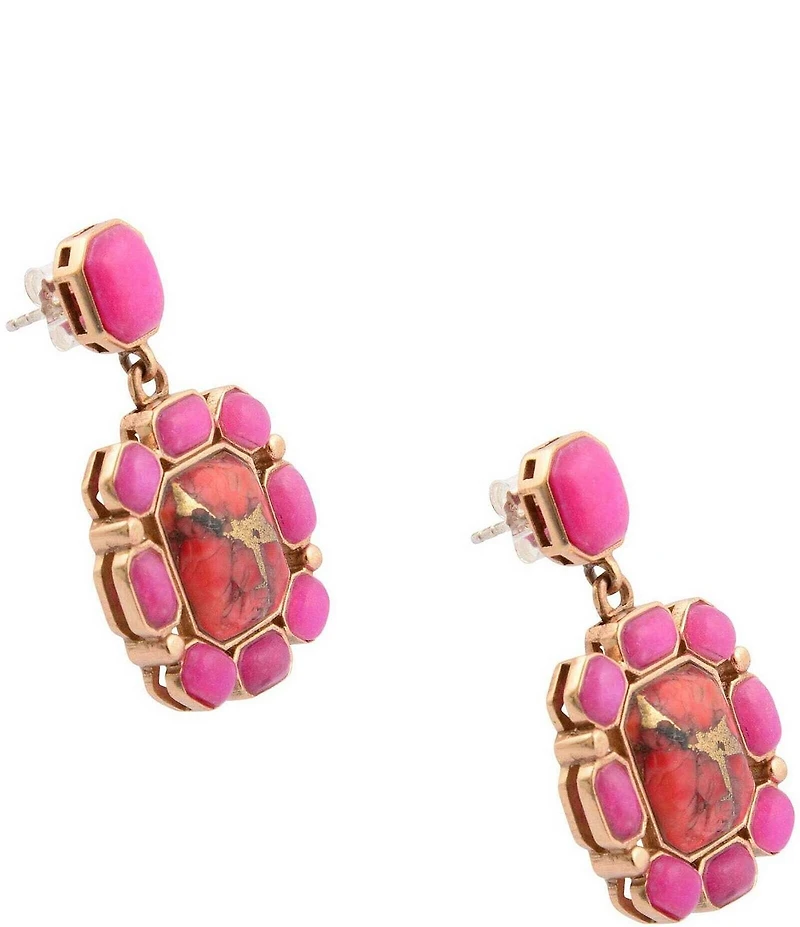 Barse Bronze and Genuine Stone Magenta Flame Drop Earrings