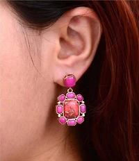 Barse Bronze and Genuine Stone Magenta Flame Drop Earrings