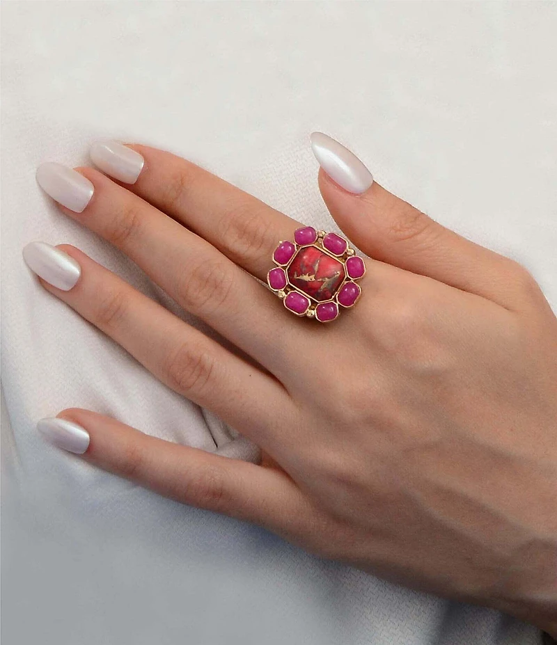 Barse Bronze and Genuine Stone Magenta Flame Statement Ring