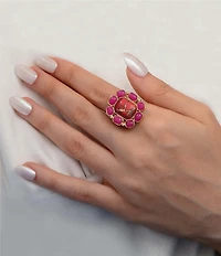 Barse Bronze and Genuine Stone Magenta Flame Statement Ring