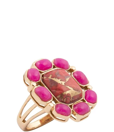 Barse Bronze and Genuine Stone Magenta Flame Statement Ring