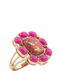 Barse Bronze and Genuine Stone Magenta Flame Statement Ring