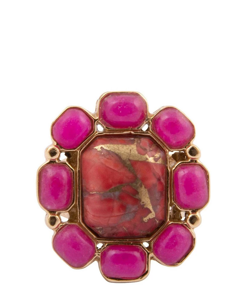 Barse Bronze and Genuine Stone Magenta Flame Statement Ring
