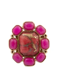 Barse Bronze and Genuine Stone Magenta Flame Statement Ring