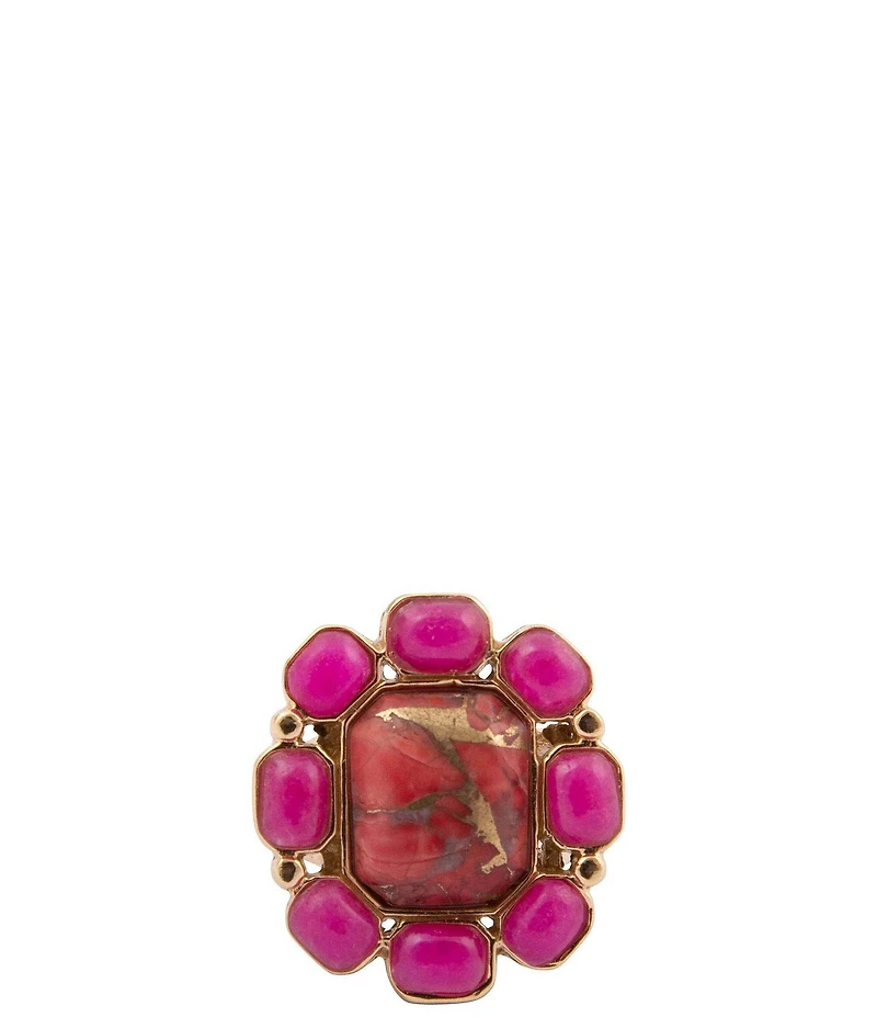 Barse Bronze and Genuine Stone Magenta Flame Statement Ring