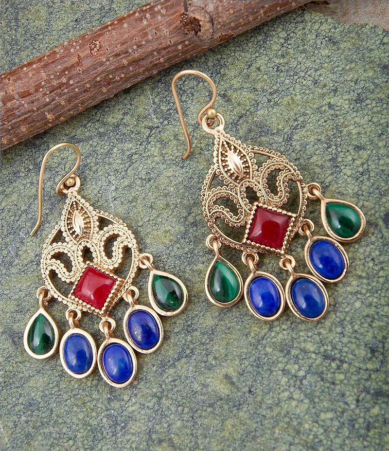 Barse Bronze and Genuine Stone Majestic Hues Chandelier Earrings