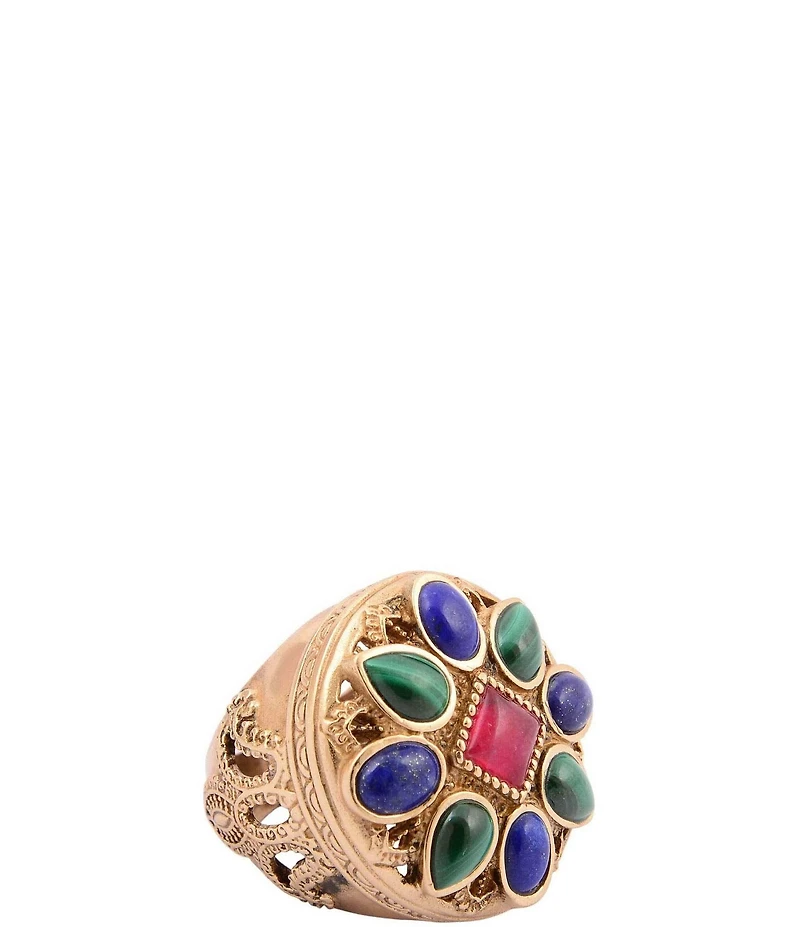 Barse Majestic Hues Bronze And Genuine Stone Statement Ring