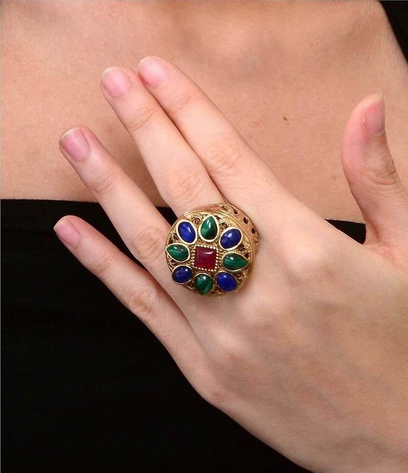 Barse Majestic Hues Bronze And Genuine Stone Statement Ring