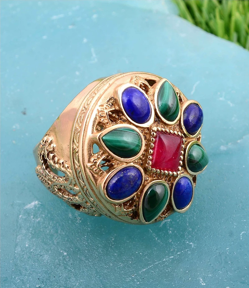 Barse Majestic Hues Bronze And Genuine Stone Statement Ring