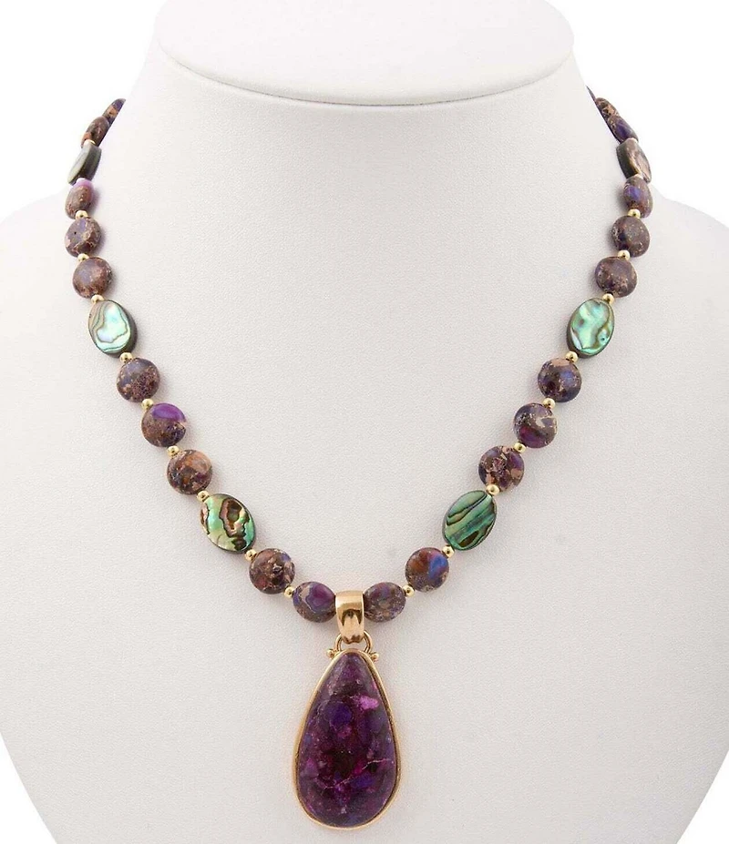 Barse Bronze and Genuine Stone Moonlit Currents Short Pendant Necklace