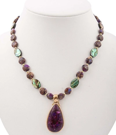 Barse Bronze and Genuine Stone Moonlit Currents Short Pendant Necklace