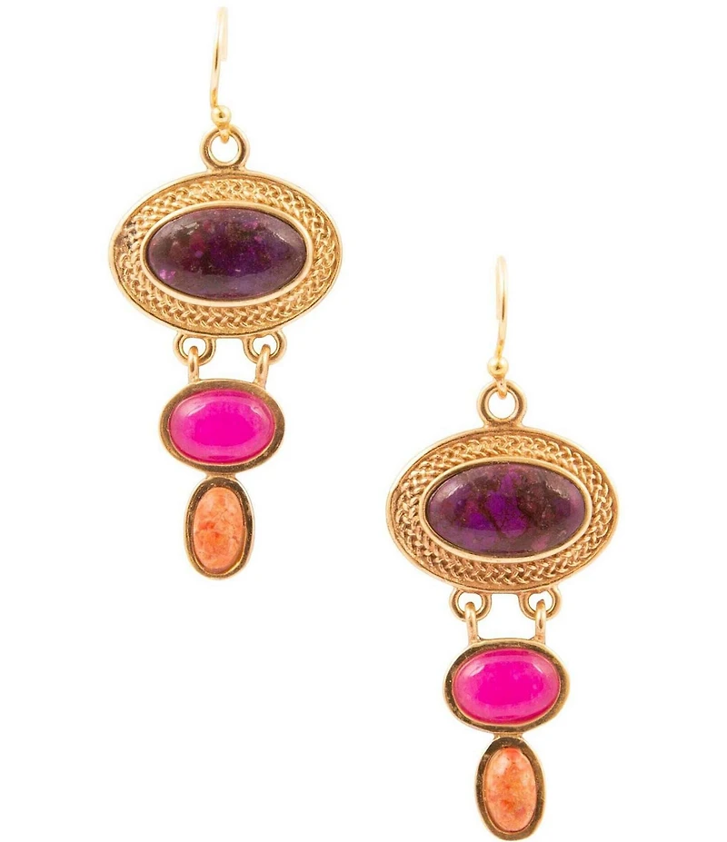 Barse Bronze and Genuine Stone Ovation Drop Earrings