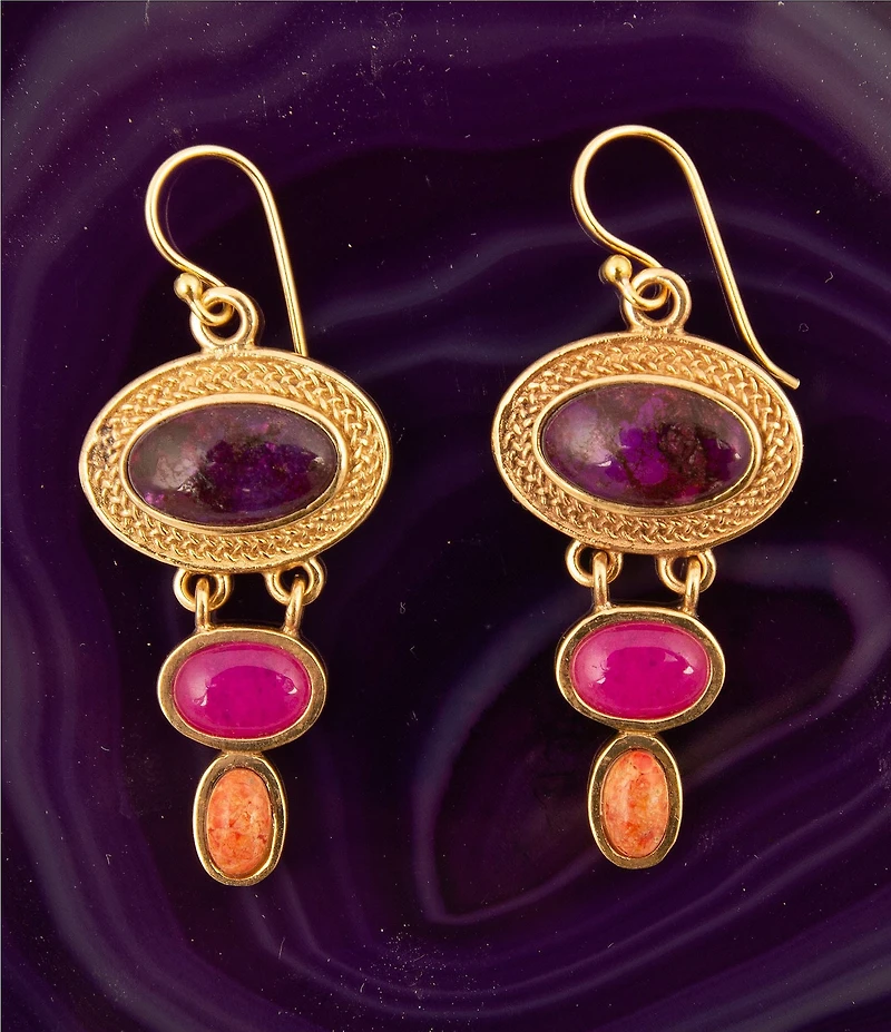 Barse Bronze and Genuine Stone Ovation Drop Earrings