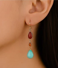 Barse Bronze and Genuine Stone Remington Linear Earrings