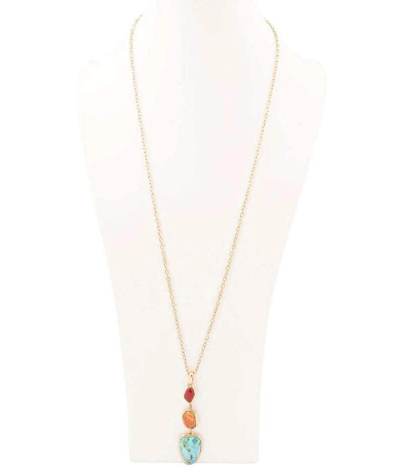 Barse Bronze and Genuine Stone Remington Long Pendant Necklace